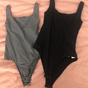 TWO square neck tank top bodysuits w/ built in bra